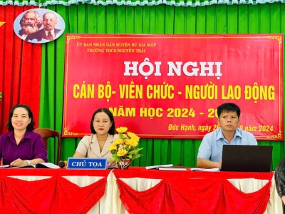 TRƯỜNG THCS NGUYỄN TRÃI:TỔ CHỨC HỘI NGHỊ CÁN BỘ, VIÊN CHỨC- NGƯỜI LAO ĐỘNG NĂM HỌC 2024-2025